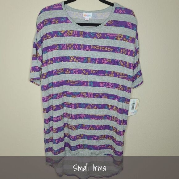 LuLaRoe Irma Tunic Small Striped Purple NEW - Picture 1 of 2